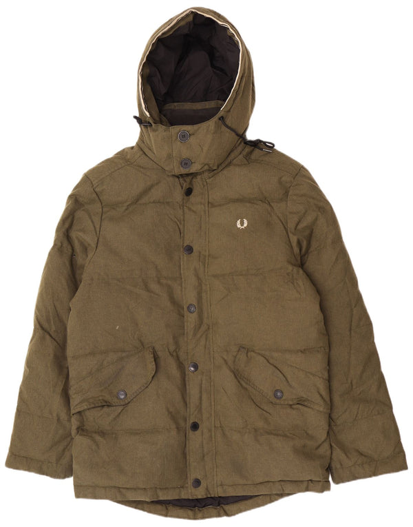Fred Perry Mens Hooded Padded Jacket UK 38 Medium Khaki