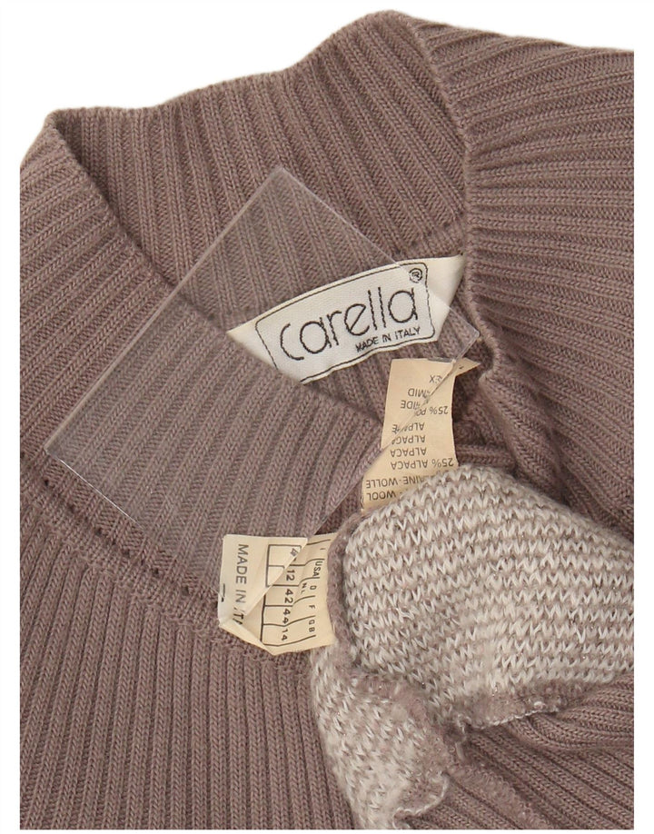 Carella Womens Crop Cardigan Sweater UK 14 Beige Moyen Argyle/Diamond Laine