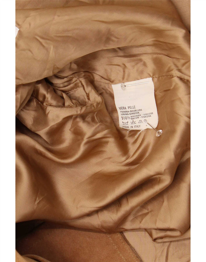vintage Femmes Surdimensionné Suède Pardessus IT 42 Cuir Beige Moyen