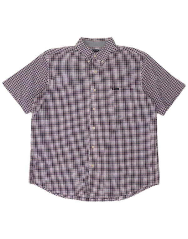 Chaps Chemise à manches courtes homme facile d'entretien XL bleu marine à carreaux en coton