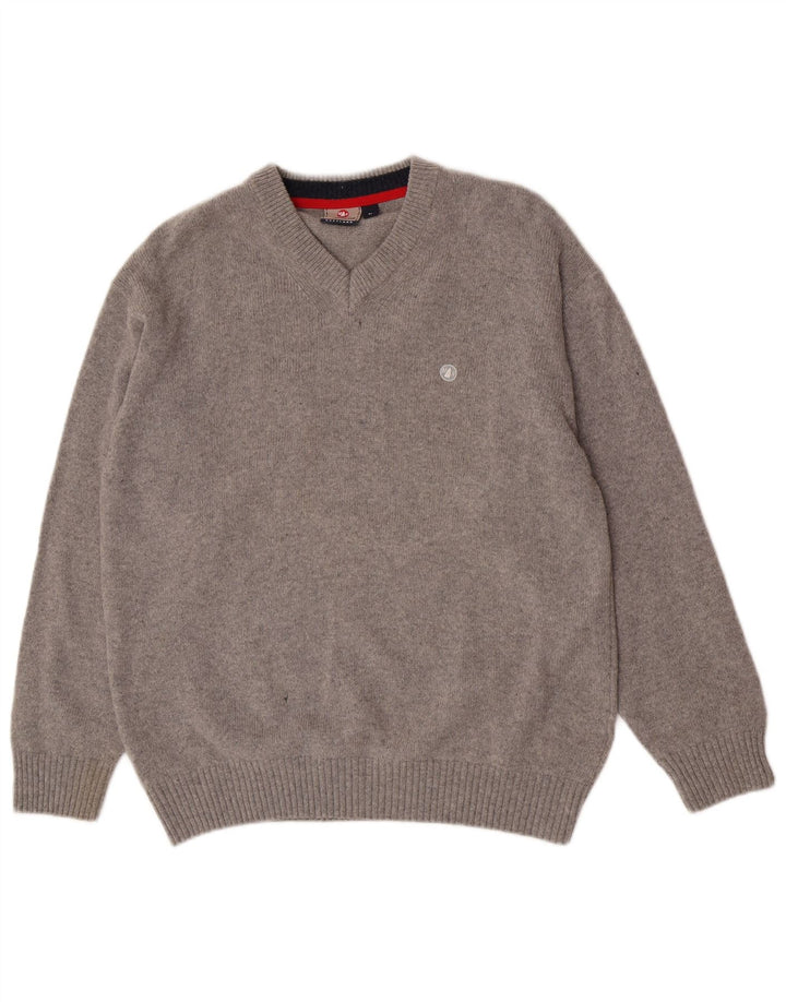 Murphy & Nye Pull col V pour homme en laine grise Taille L