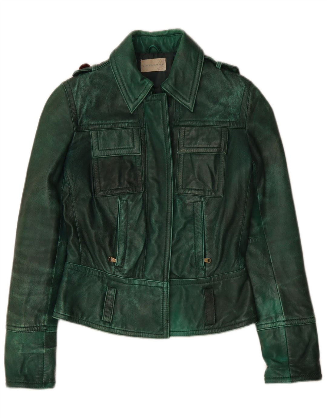 Linea Emme Veste en cuir militaire pour femme UK 8 Small Vert