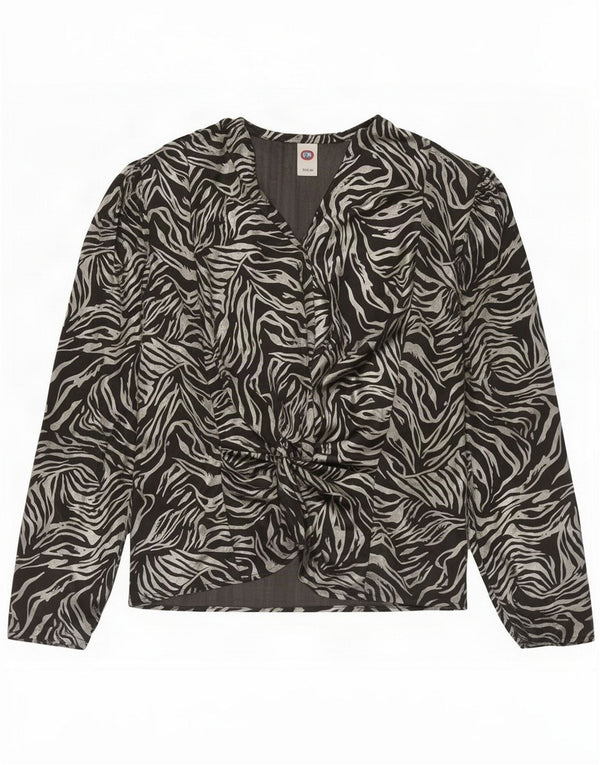 C&A Chemisier chemise à nouer sur le devant pour femme EU 40 Polyester imprimé animal noir moyen