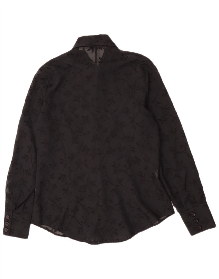vintage Femmes Voir à travers la chemise Blouse IT 44 Polyester floral noir moyen