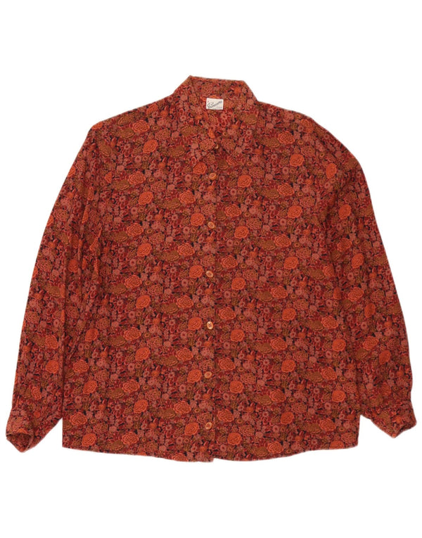 Primavera Firenze Chemise surdimensionnée pour femme UK 16 Grande viscose florale marron
