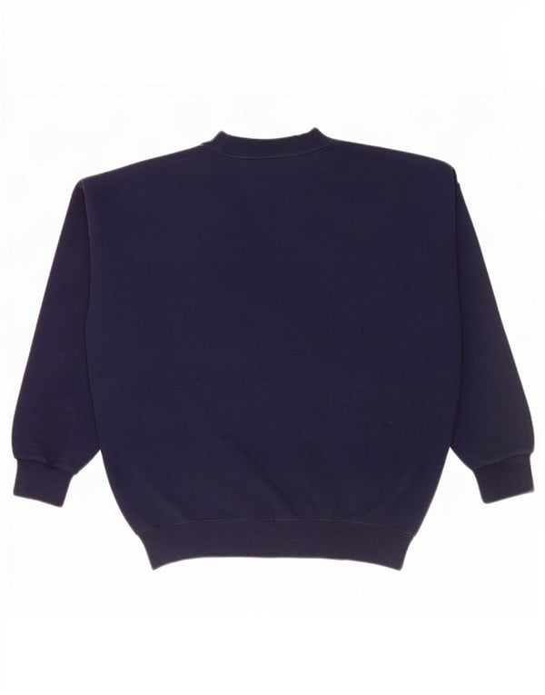 vintage Femme Sweatshirt Jumper UK 14 Moyen Marine Bleu Floral Acrylique