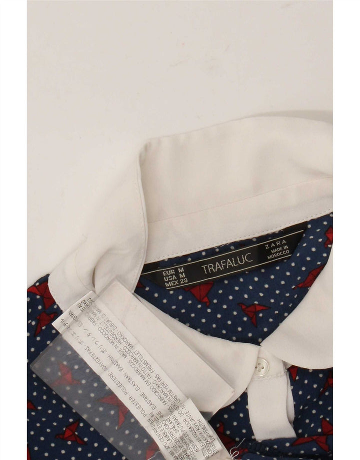 Zara Womens Trafaluc Blouse Top UK 14 Polyester à pois bleu moyen