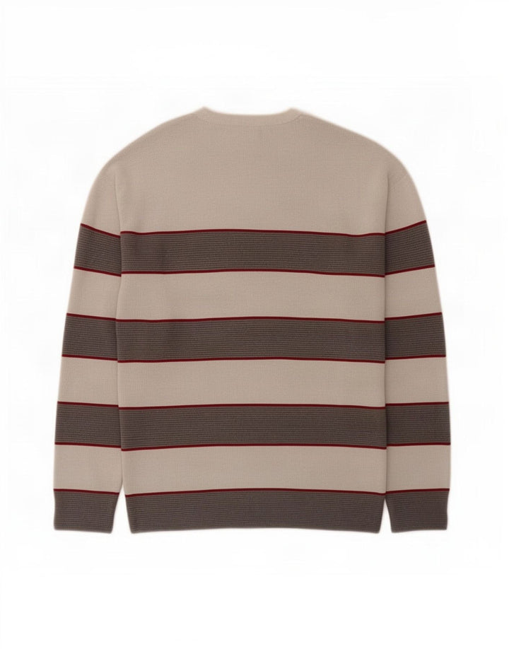 Zara Pull ras du cou pour homme en coton rayé gris petit