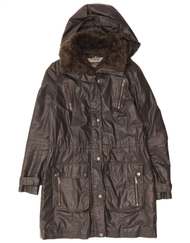 MINT VELVET Womens Hooded Overcoat UK 8 Small Grey