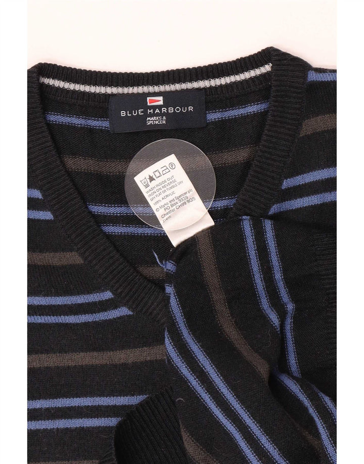 Marks & Spencer Pull col V pour homme en acrylique rayé bleu marine moyen
