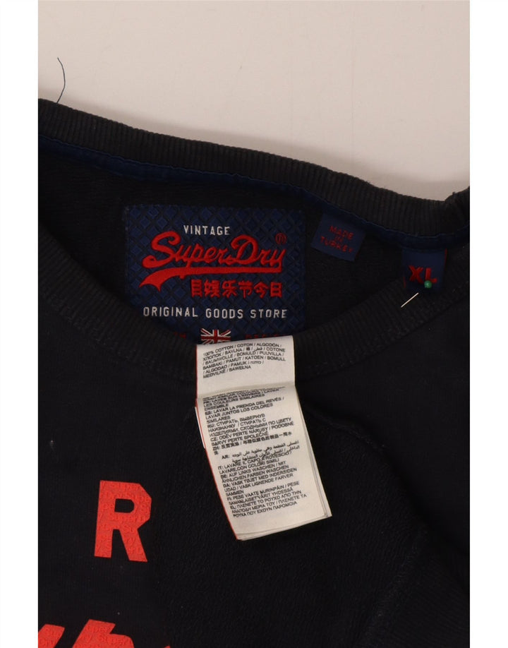 Superdry Homme Graphic Sweatshirt Jumper XL Bleu Marine Coton
