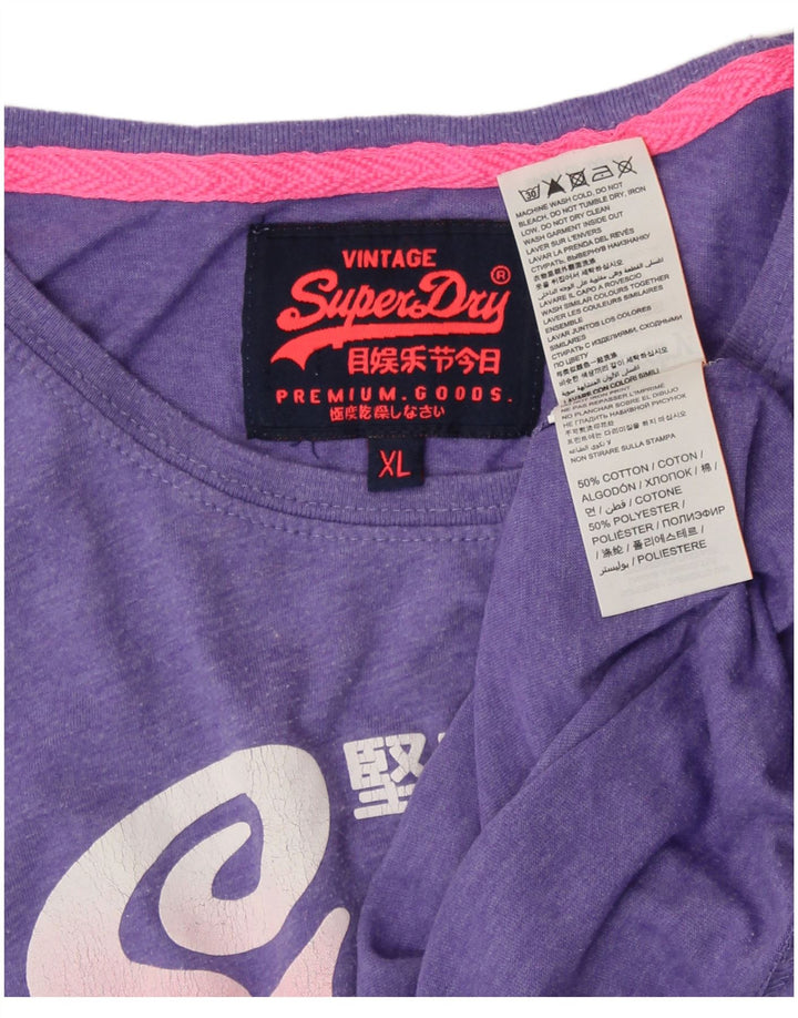 SUPERDRY T-Shirt Graphique Femme Top UK 18 XL Violet Coton