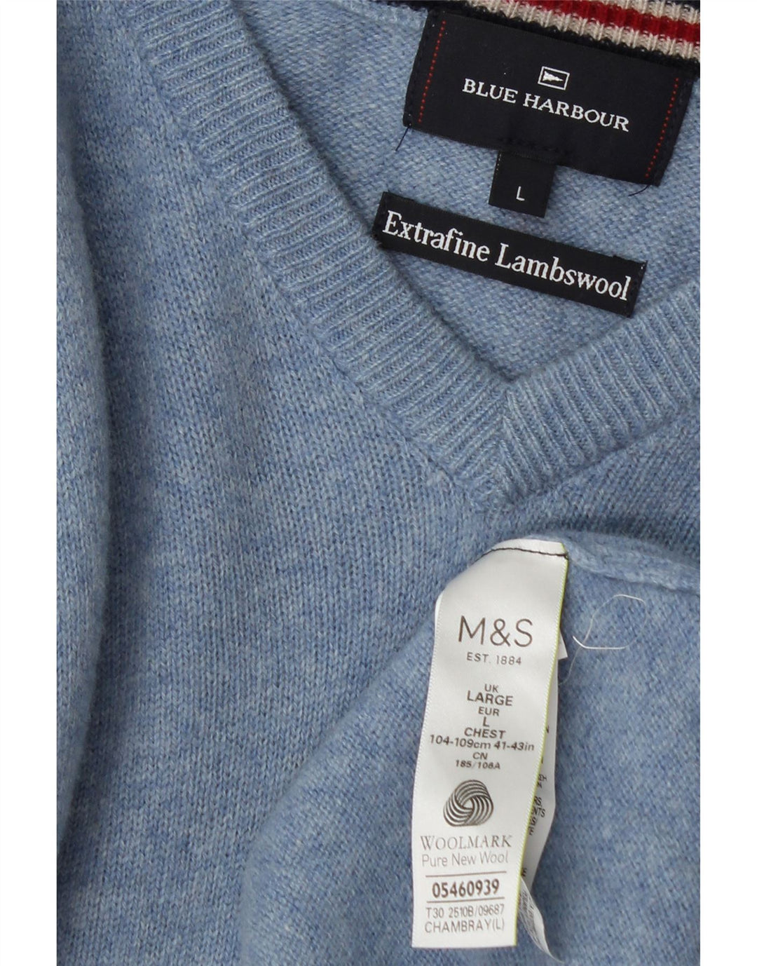 Marks & Spencer Pull à col en V Blue Harbor pour hommes, grand bleu moucheté