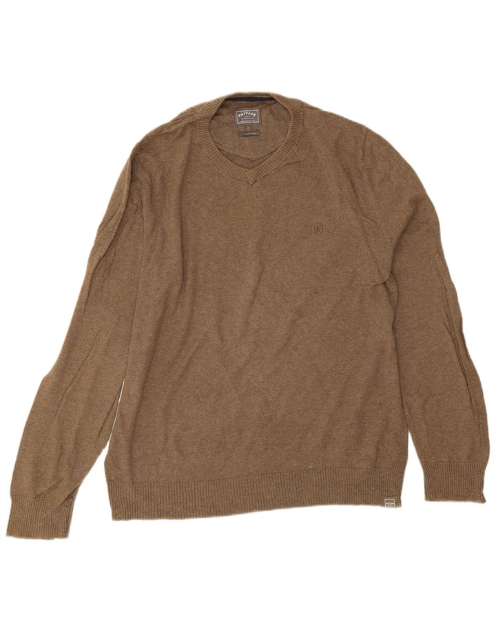 Fat Face Pull col V pour homme en coton Marron Taille L