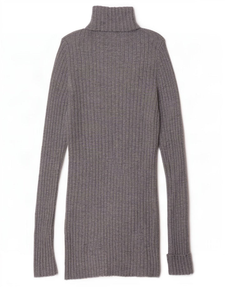 Zara Femme Pull Col Roulé Pull UK 8 Petite Laine Grise