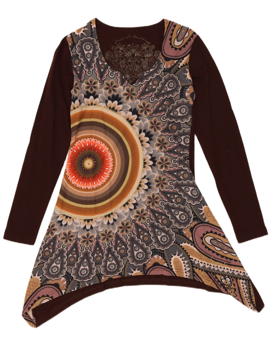 DESIGUAL Robe tunique asymétrique graphique pour femme UK 10 Petit marron floral