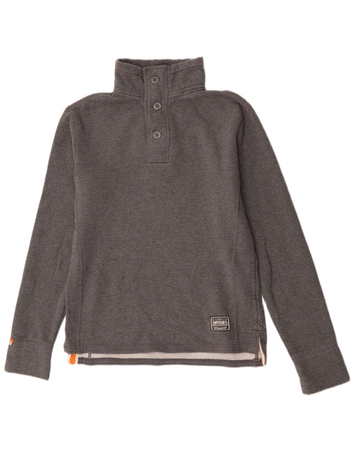 Superdry Sweat-Shirt à Col Boutonné Homme Gris Moyen Coton