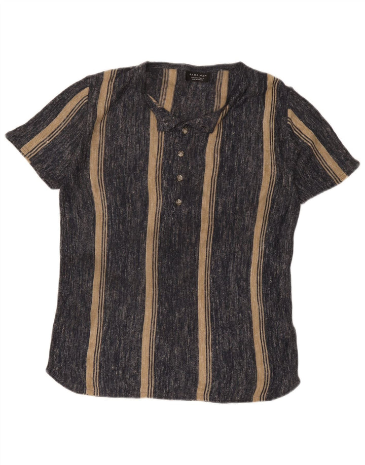 Zara Homme T-Shirt Top Petit Gris Rayé Acrylique