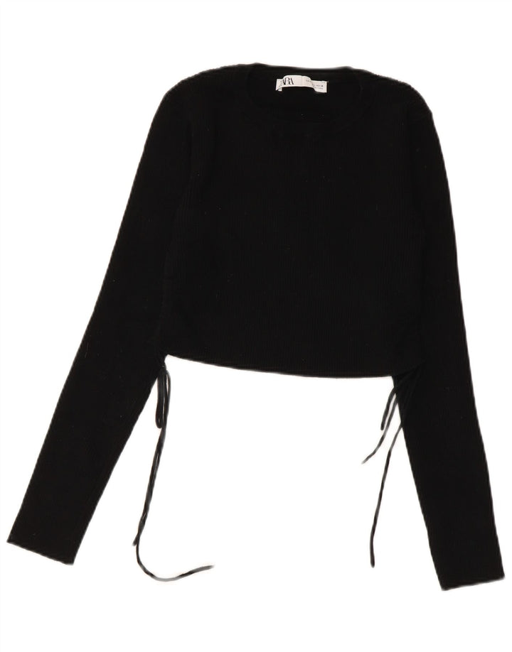 Zara Womens Crop Top Manches Longues UK 14 Large Noir