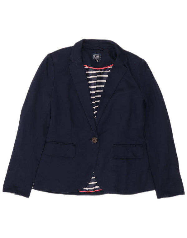 JOULES Veste Blazer 1 Bouton Femme UK 10 Petit Bleu Marine Coton