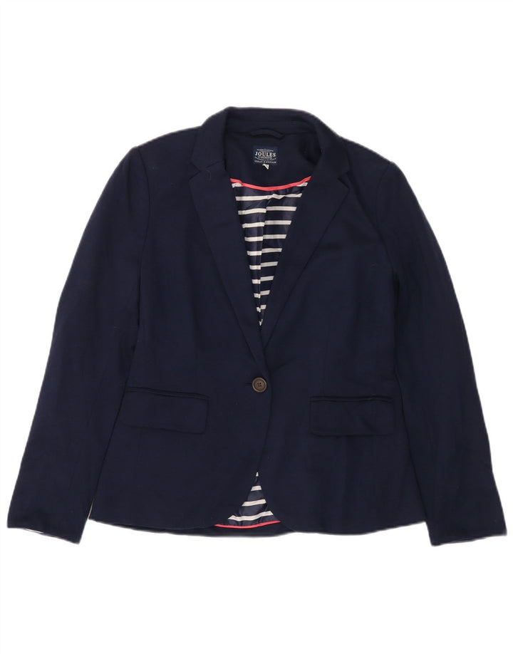 JOULES Veste Blazer 1 Bouton Femme UK 10 Petit Bleu Marine Coton