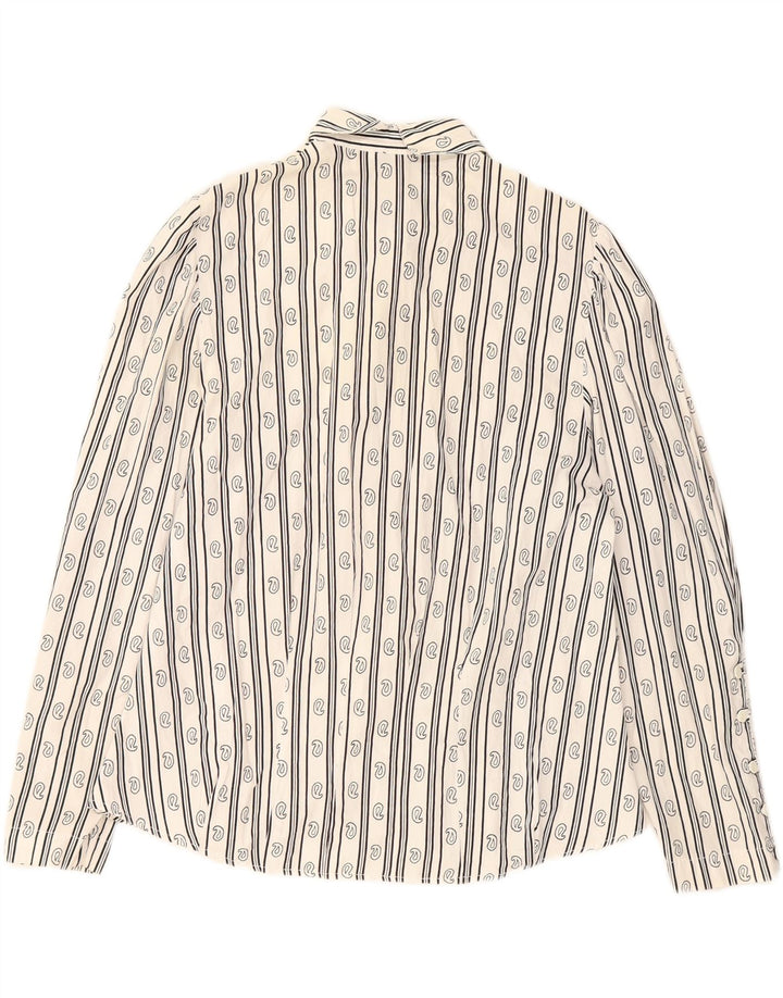 VINTAGE Womens Shirt Blouse UK 14 Medium White Striped Cotton Vintage Vintage and Second-Hand Vintage from Messina Hembry 
