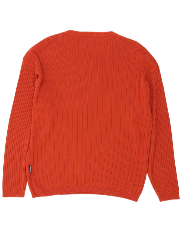 Lerros Mens Crew Neck Jumper Sweater Medium Orange Striped Cotton
