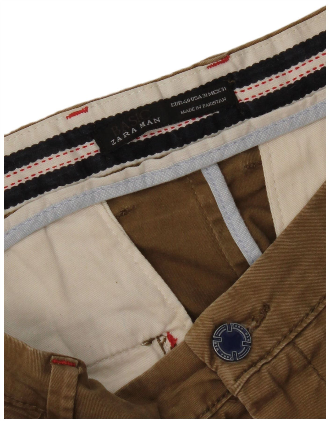 Zara Pantalon Chino Slim Homme EU 40 Medium W31 L33 Marron