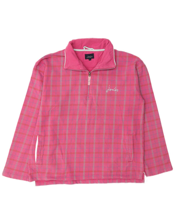 Joules Womens Zip Neck Sweatshirt Jumper UK 16 Large Rose Carreaux Coton