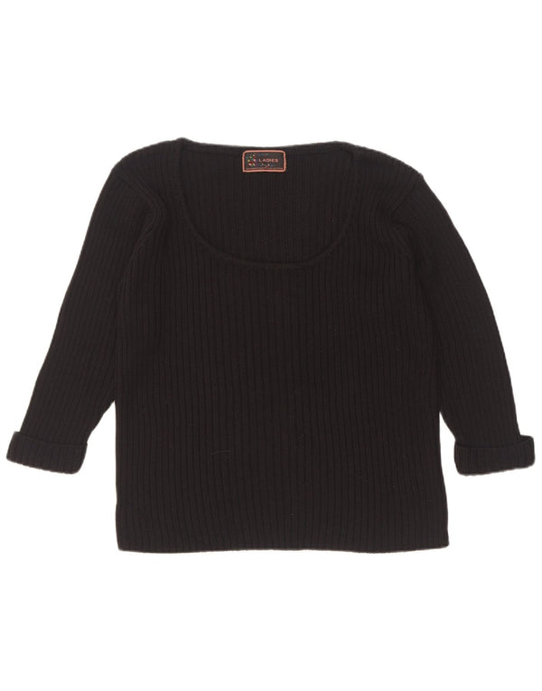 vintage Femmes 3/4 Manches Bateau Cou Jumper Pull UK 14/16 Grand Noir