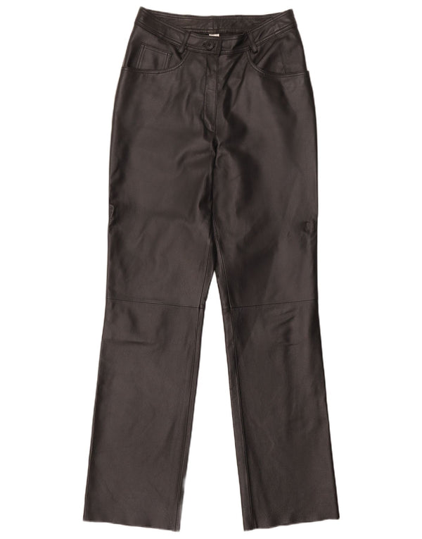 Pantalon en cuir droit femme vintage UK 12 Moyen W30 L32 Noir