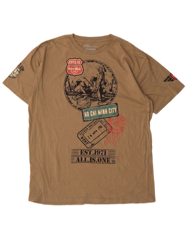 Hard Rock Cafe Hommes HO Chi Minh Ville Graphique T-Shirt Top XL Kaki Coton