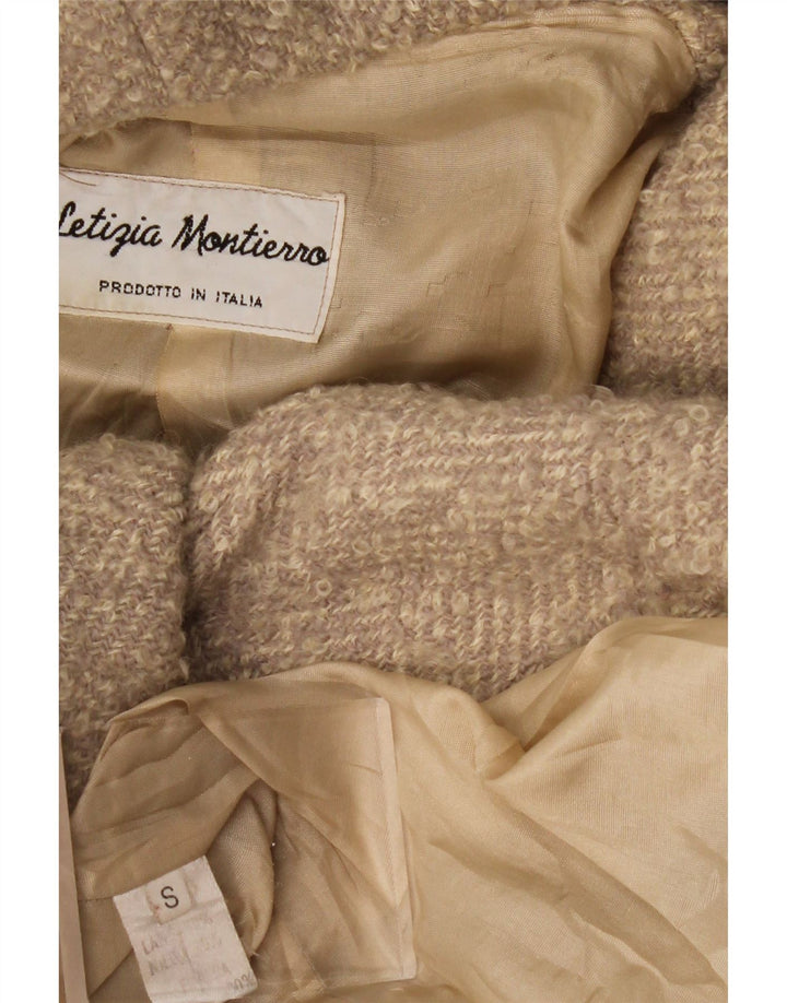 VINTAGE Femme Manteau à capuche surdimensionné UK 10 Petit chevron beige