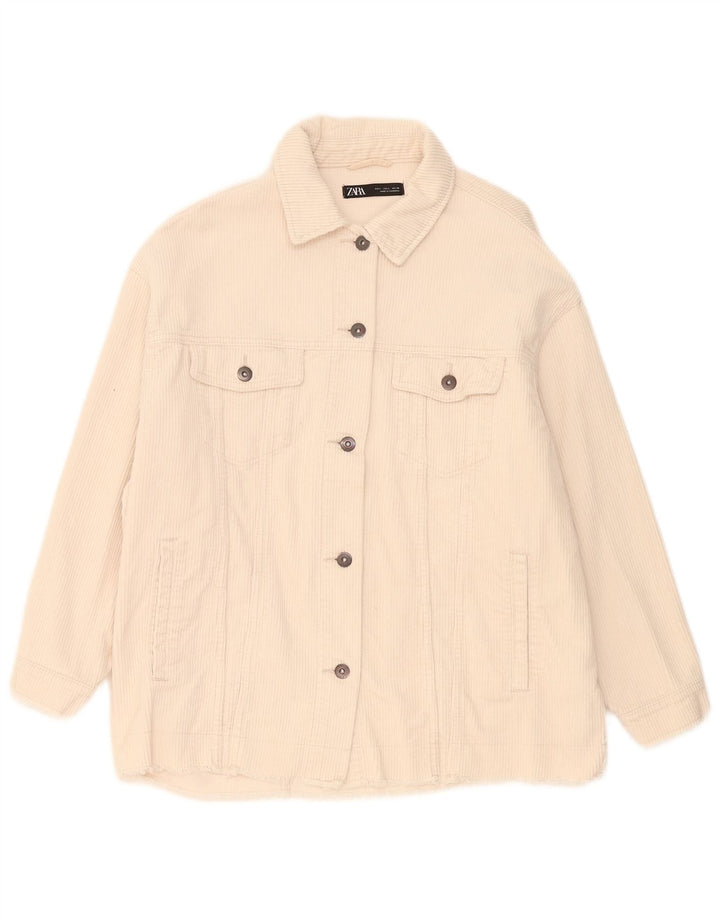 Zara Veste surdimensionnée en velours côtelé pour femme UK 16 Grand coton beige