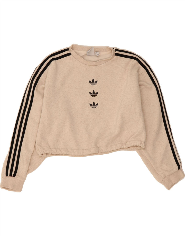 ADIDAS Womens Oversized Crop Graphic Sweatshirt Jumper UK 8 Small  Beige Vintage Adidas and Second-Hand Adidas from Messina Hembry 