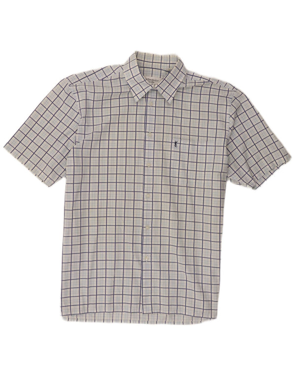 Yves Saint Laurent Chemise à manches courtes homme grand coton à carreaux bleus