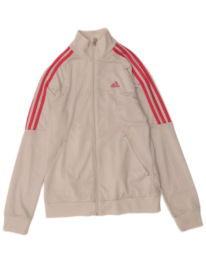 ADIDAS Girls Graphic Tracksuit Top Jacket 14-15 Years White Polyester
