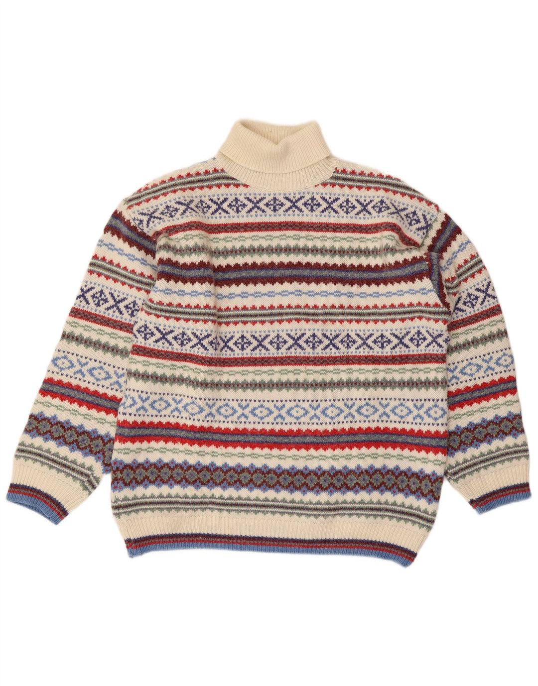 Ferro Pull col roulé pour homme XL en laine Fair Isle multicolore