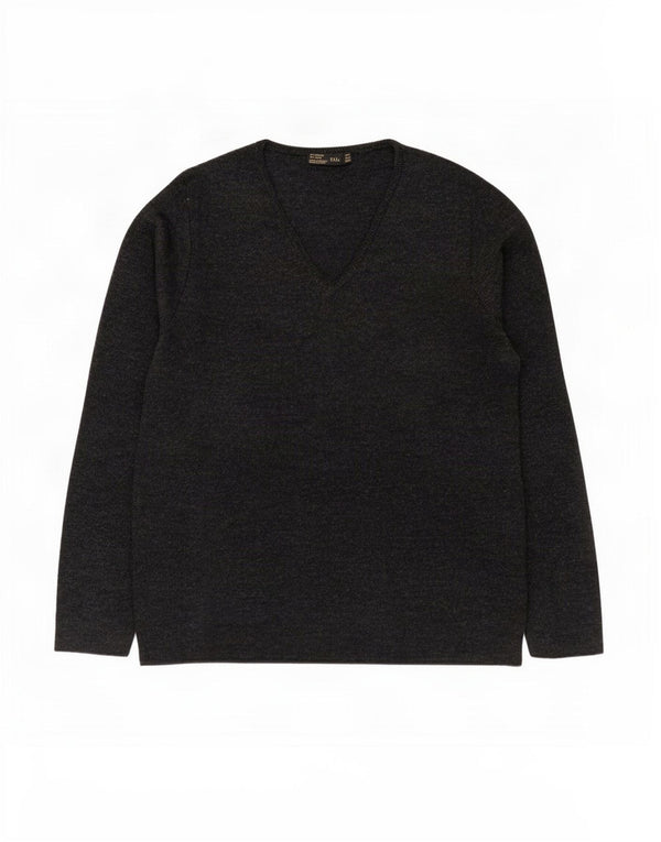 Zara Pull col V pour femme UK 14 Large Acrylique moucheté gris