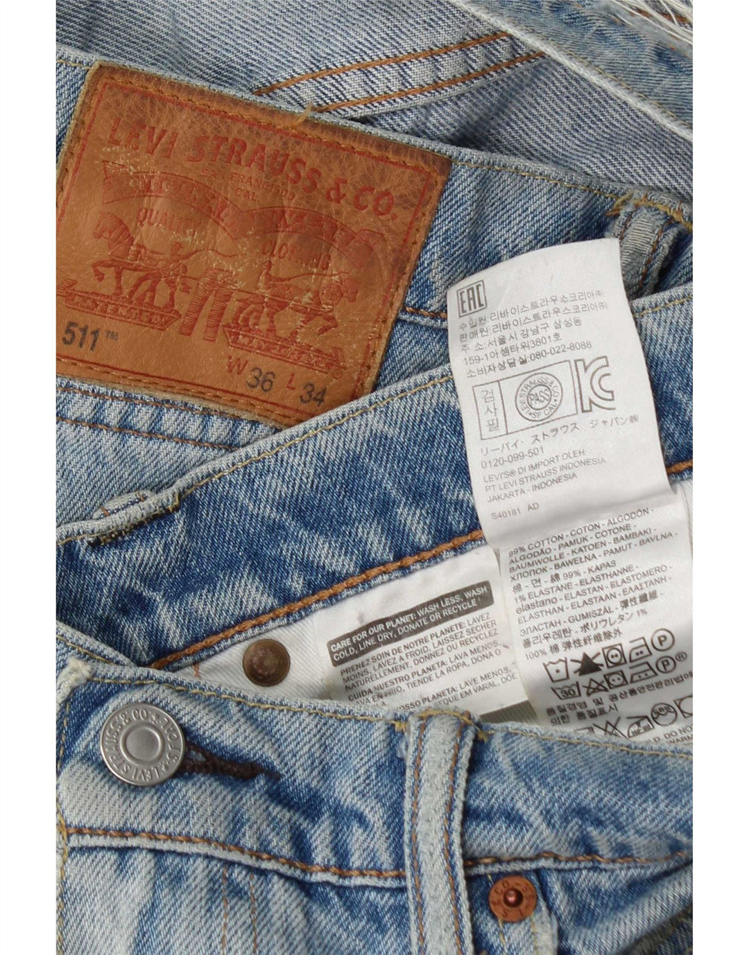 Levi's Jean Slim Effet Déchiré W36 L34 Homme Bleu Coton