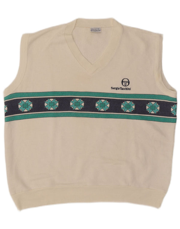 Sergio Tacchini Gilet Homme Débardeur XL Blanc Géométrique Acrylique