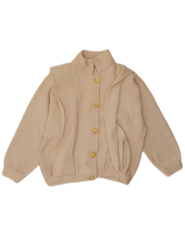 VINTAGE Pull Cardigan Femme UK 14 Beige Moyen
