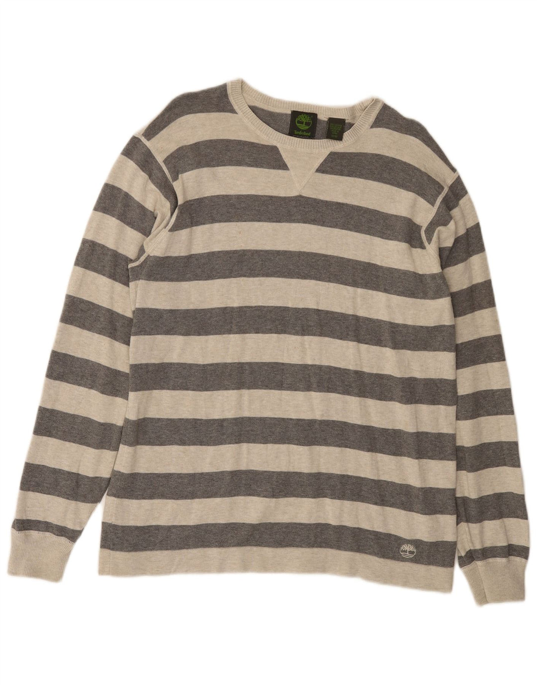 Timberland Pull Ras du Cou Homme Gris Moyen Rayé Coton