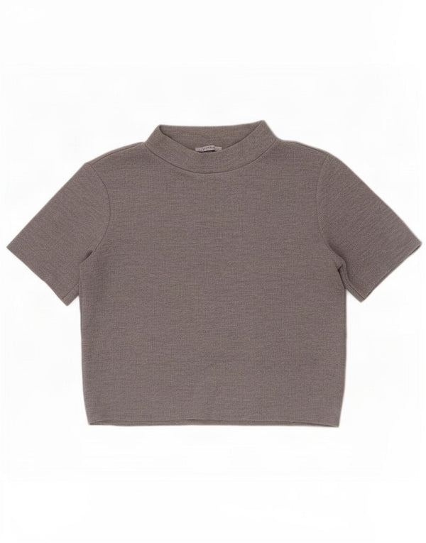 Zara Womens Crop T-Shirt Top UK 16 Grand Gris