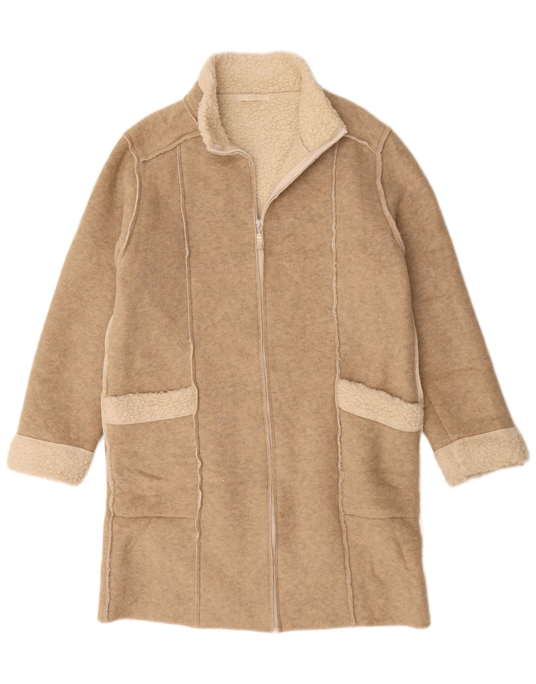 Marks & Spencer Manteau Sherpa surdimensionné pour femme UK 10 Petit beige moucheté