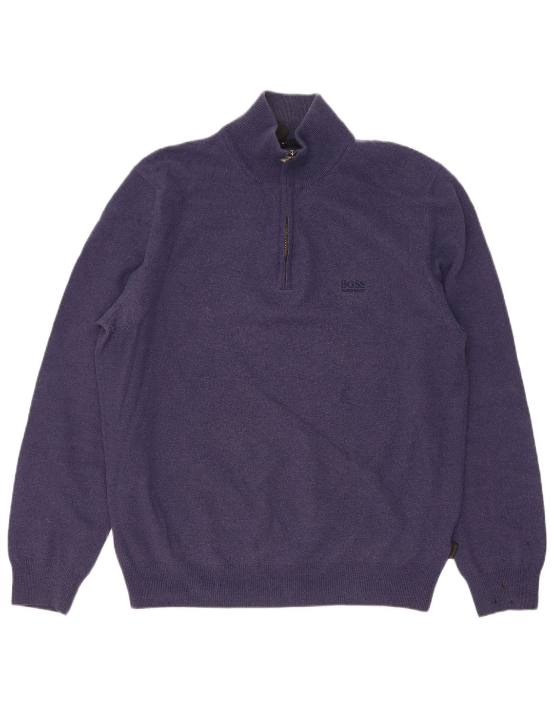 Hugo Boss Pull à col zippé pour homme en laine vierge bleu marine Large