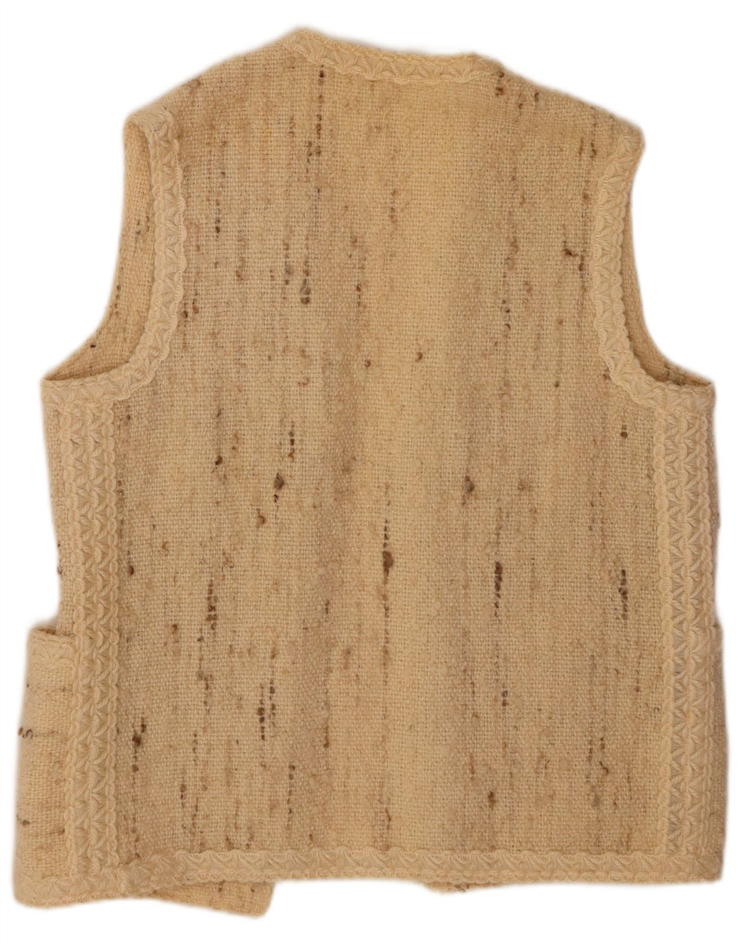 VINTAGE Femme Sans Manches Cardigan Ouvert Pull UK 16 Grand Beige Moucheté