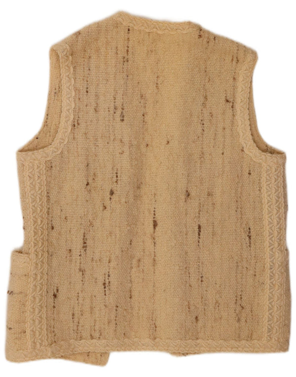 VINTAGE Femme Sans Manches Cardigan Ouvert Pull UK 16 Grand Beige Moucheté