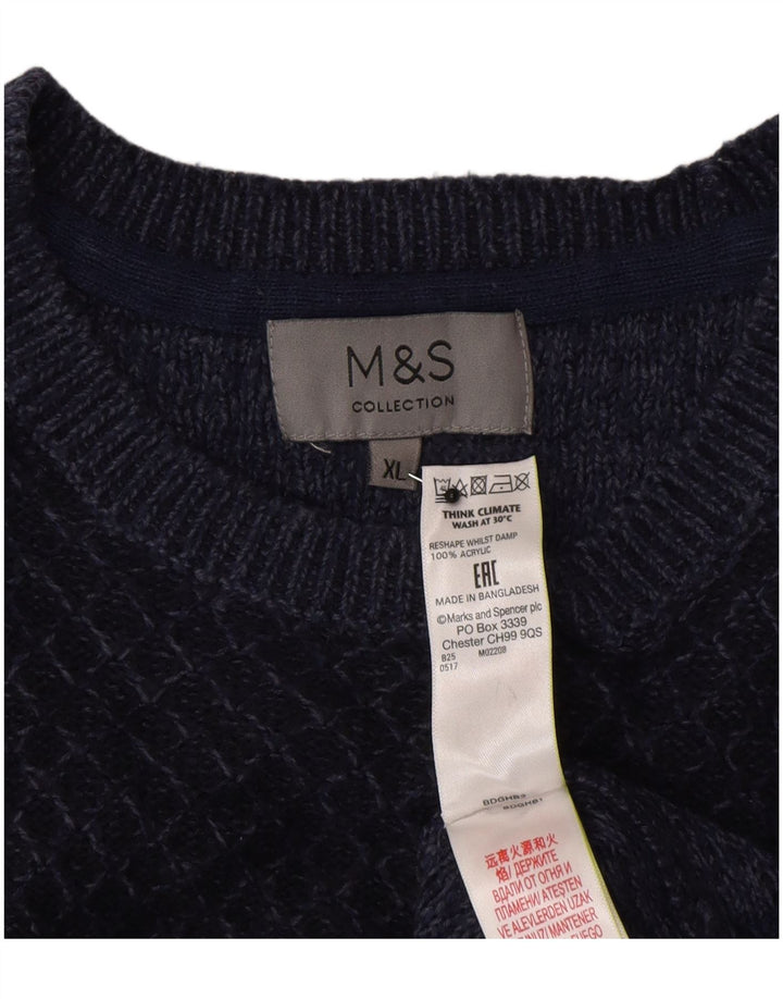 Marks & Spencer Pull à col rond pour homme XL Bleu marine géométrique