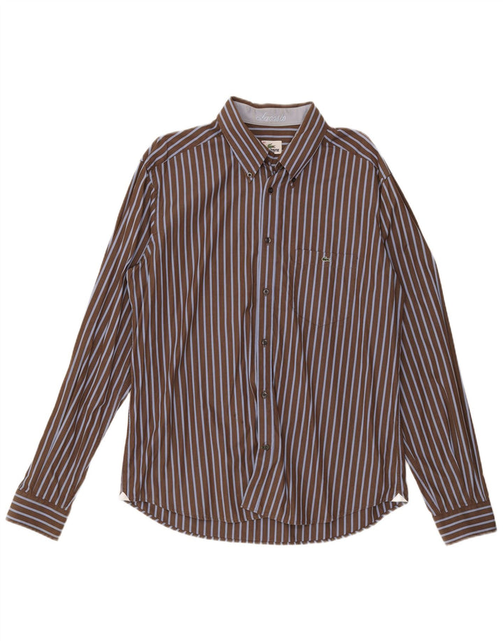 Lacoste Chemise Homme Taille 43 Grand Coton Rayé Marron